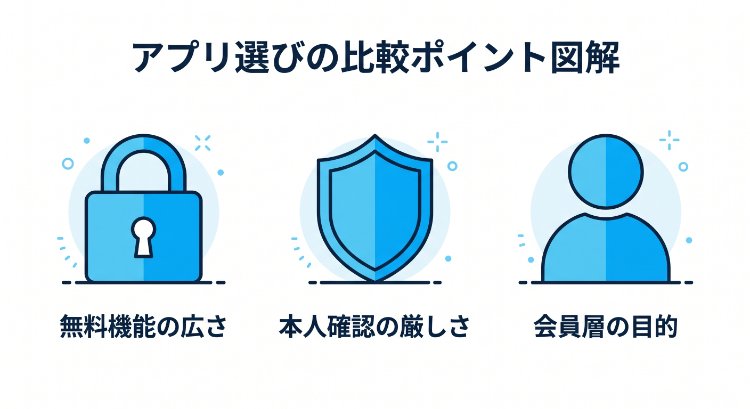 マッチングアプリ選びの3つのチェックポイント図解
